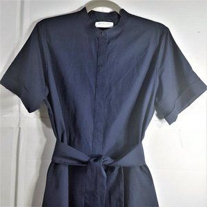 Everlane The Cotton Collarless Belted Shirt Dress